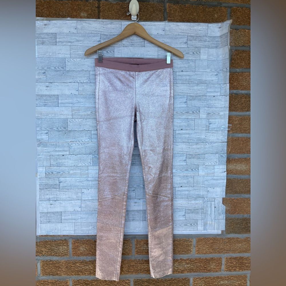 2 Love Tony Cohen  Real Leather rose gold pull up pants size 4